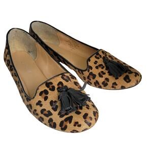 Nine West Ballet Flats Women's 7M Parsel Leopard Calf Hair Tassel Classic
